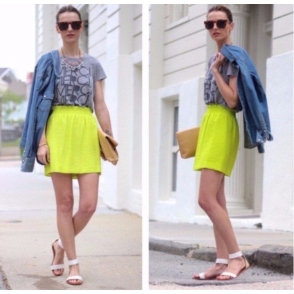 Womens J.Crew Neon Lime 0 Crinkle City Mini Skirt